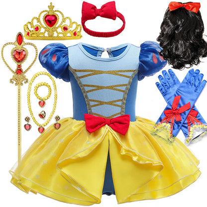 2026 Disney Infant Snow White Dress With Headband Infant Baby Princess Girl Cute Design Clothes Baby Dress Party Costumes Set