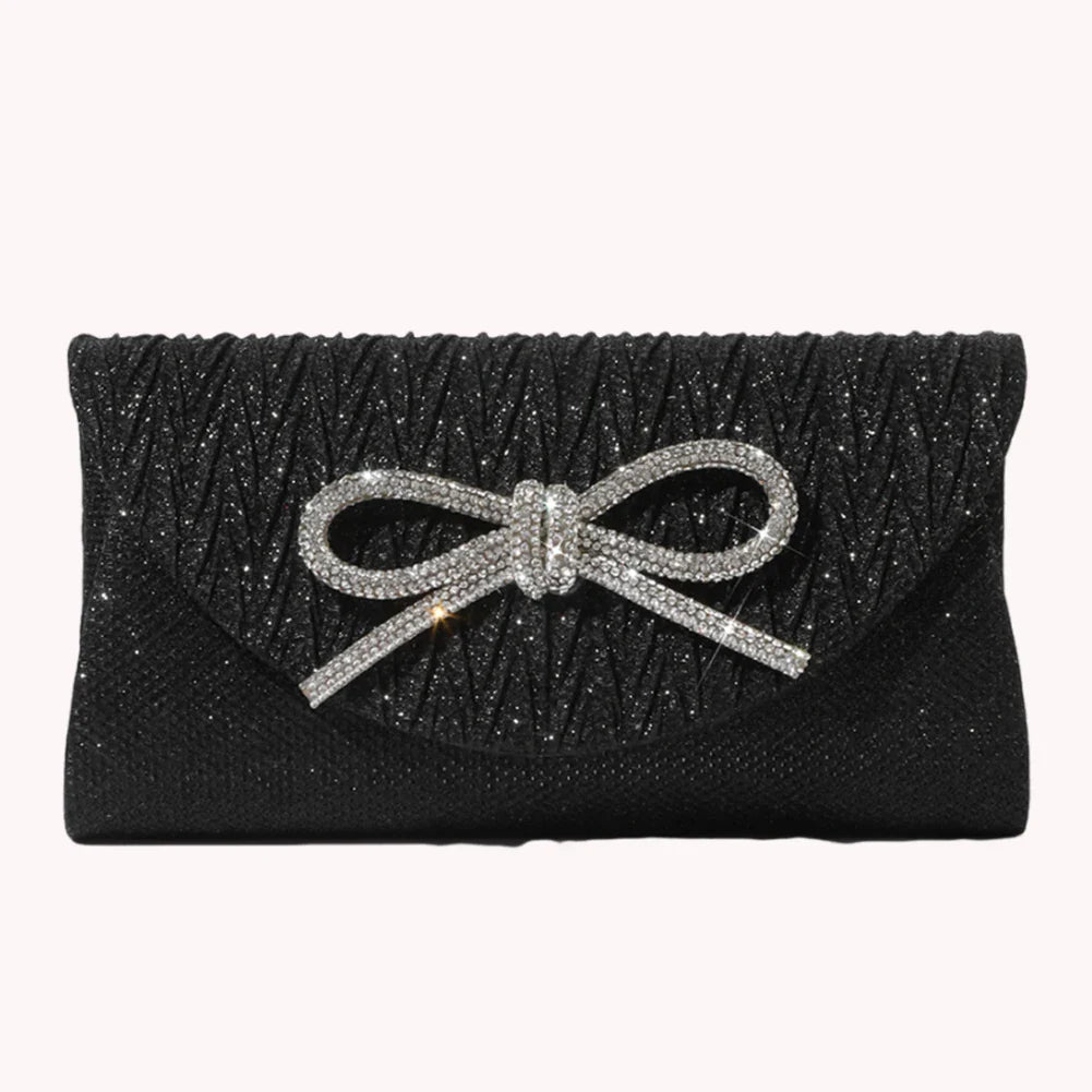 Women Elegant Evening Handbag Shiny Crystal Bow Flap Clutch Purse Envelope Dinner Evening Clutch Bags Wedding Party Prom Purse