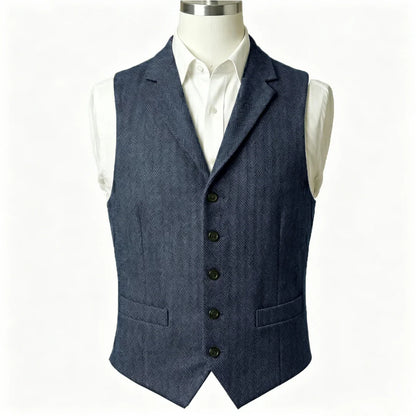 Men Vest Army Green Herringbone Single Button With Lapel Waistcoat For Wedding Business Office Work Daily Casual Men Suit Vest
