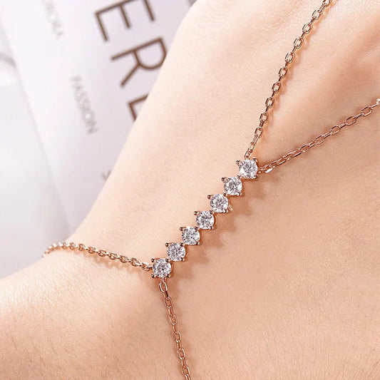 Bracelets Ajustables en Moissanite Certifiée 3MM pour Femmes Filles Cadeau 14-21cm 7 Pierres Étincelantes Chaînes Argent Sterling 925