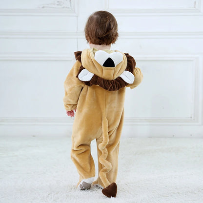 Cartoon Little King of Beasts Lion Costume Romper Jumpsuit for Baby Boy Infant Toddler Winter Outfit Pajamas Flannel Comfy 3-36M