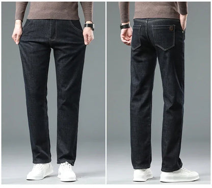 Winter Warm Fleece Jeans Men 2023 Straight Stretch Thick Casual Thermal Denim Pants Male Business Work Trousers New Men Clothing