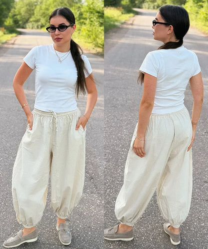 Summer Cotton Oversized Pants For Women Blue Baggy Aladdin Trousers Elastic Bloomers Navy Blue Cropped Lantern Harem Pants Woman