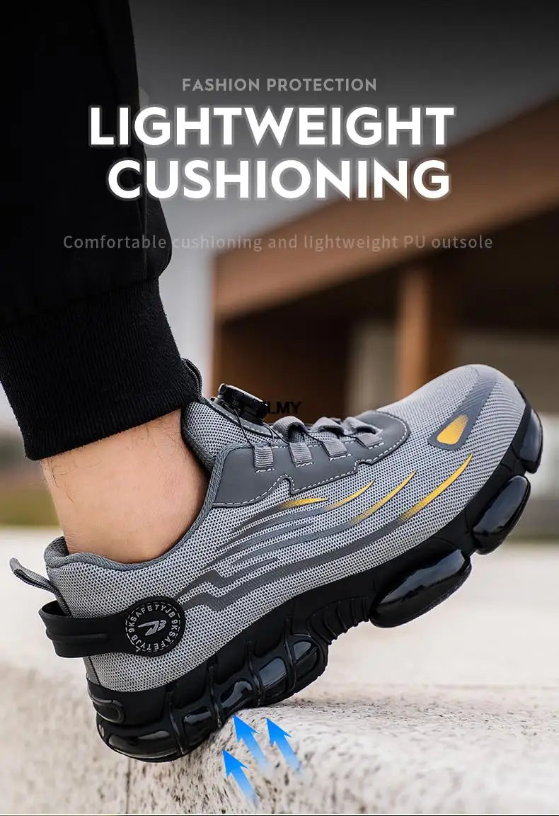 Rotary Button Safety Shoes Men Steel Toe Sneakers Puncture Proof Work Safety Boots Air Cushion Sport Work Shoes Anti-smash Boots