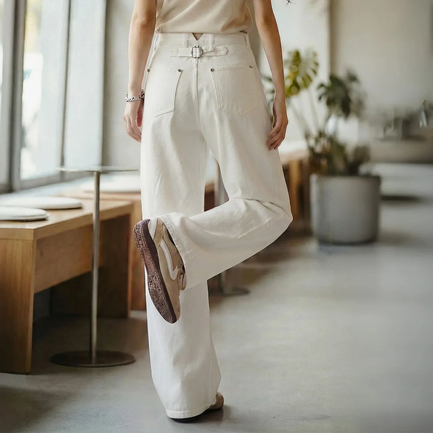 Women's Vintage High Waist Straight Leg Wide Leg Cotton Denim Jeans White Heavyweight Casual Pants For Spring Fall