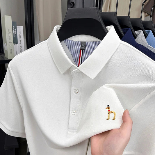 High end luxury brand short sleeve polo shirt summer new trend cute dog embroidery design T-shirt casual Korean golf men's wear