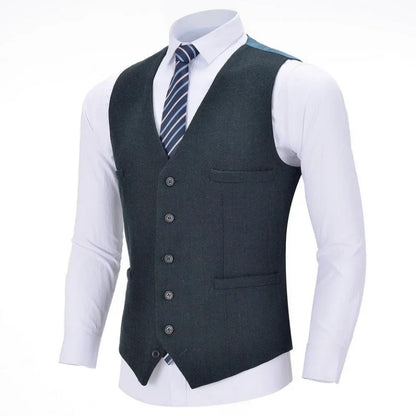 Men Vest Red Solid V Neck Herringbone Waistcoat For Wedding Business Birthday Banquet Work Set Men Suit Vest