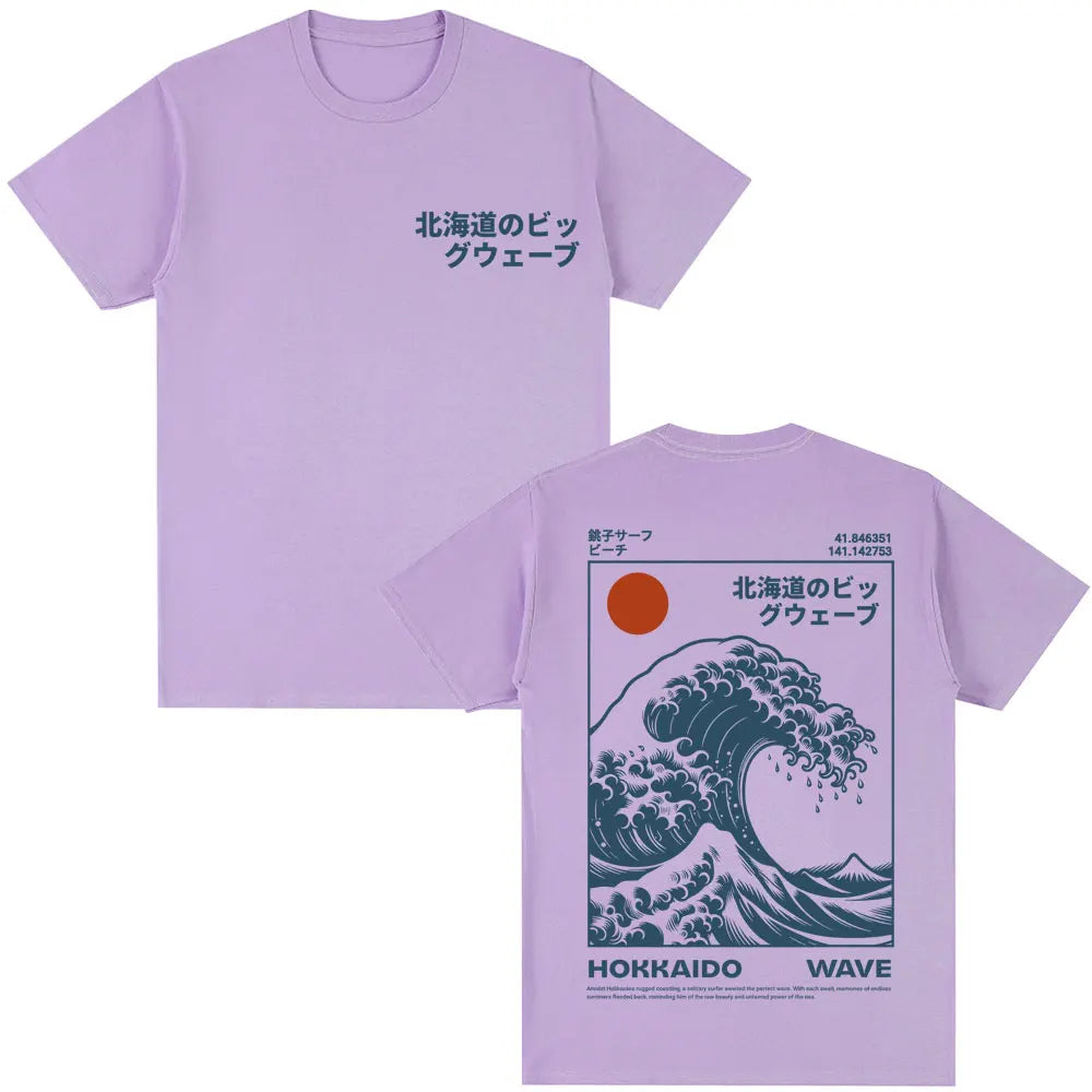 Japanese Style Hokkaido Wave Graphic T-shirts Men Women Harajuku Fashion Vintage T Shirts Oversized Cotton Popular T-Shirt Gifts
