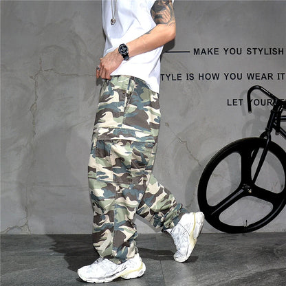 Heavy weight Tactical Cargo Pants For Men Vintage Camo Multi-Pocket Loose Fit Straight Leg Outdoor Streetwear Casual Trousers
