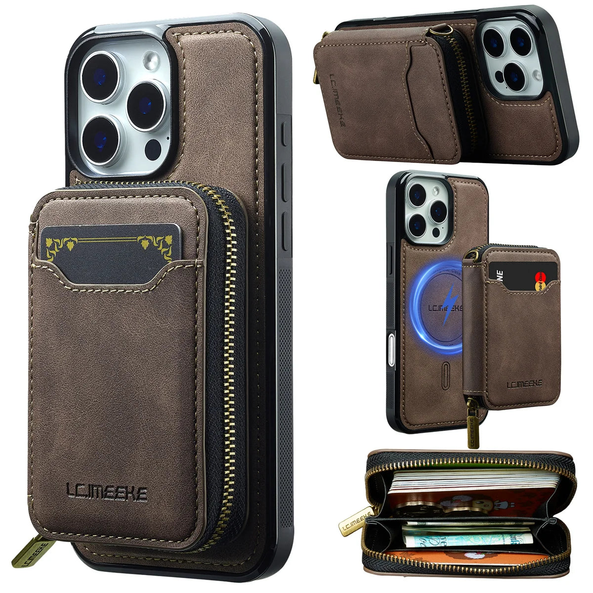 For Magsafe Magnetic Leather Phone Case for iPhone 16E 17 Air 16 15 Plus 14 13 12 11 Pro Max Wallet Card Holder Pocket Cover