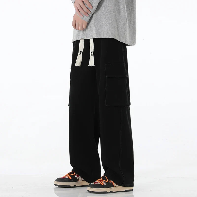 2024 New Men Baggy Cargo Jeans Fashion Streetwear Vintage Wide Leg Pants American Streetwear Y2K Big Pocket Youth Overalls