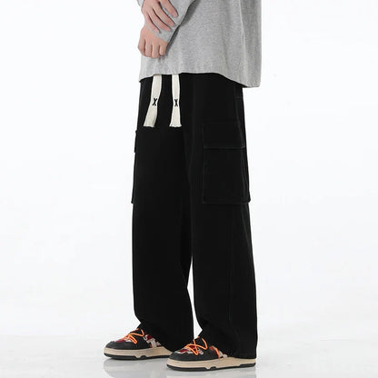 2024 New Men Baggy Cargo Jeans Fashion Streetwear Vintage Wide Leg Pants American Streetwear Y2K Big Pocket Youth Overalls