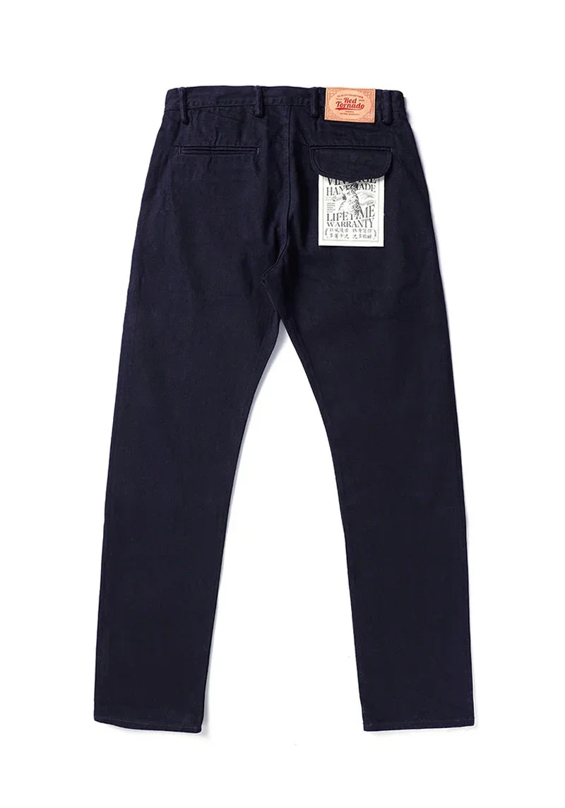 Blue-Black Officer Trousers Slim Straight Fit 14oz Indigo Selvedge Denim Jeans
