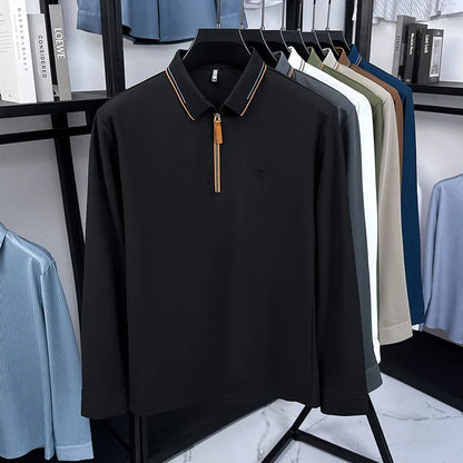 Men's Cotton Long Sleeved T-shirt with Collar Polo Shirt High-end Embroidered Top Autumn Loose Base Shirt