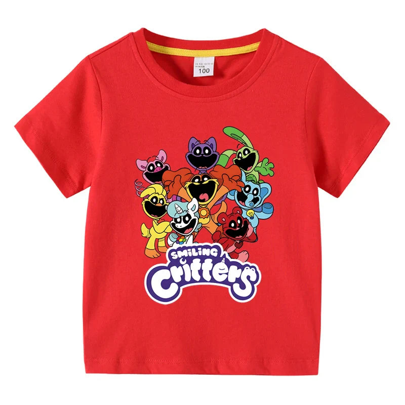 Smiling Critters Children's Clothing Kawaii Cartoon Funny T-Shiirt Boys Short Sleeve Fashion Tops 3-10Years Kids Summer Clothes