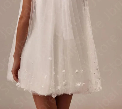 Customized Gorgeous High Neck Wedding Dresses 2025 Mini Length Bridal Gowns Sleeveless Bride Dresses Pearls Wedding Gown Flowers