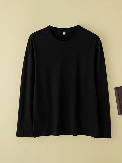 Women T-shirts Long Sleeve Solid O-neck Tops Cotton White Bottoming Shirts Spring Autumn T-shirts Harajuku Tees Loose Tshirt