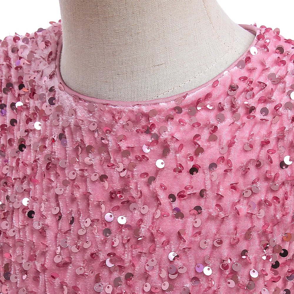 Summer Sequins Bow Party Dress For Girl Christmas Costume Elegant Wedding Princess Girls Dresses Lace Birthday Prom Gown Evening
