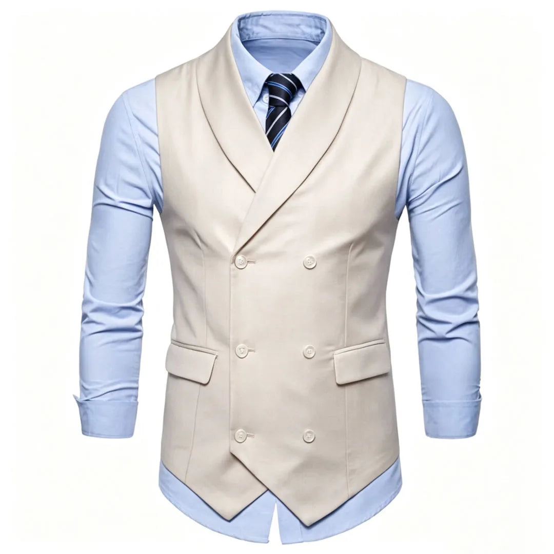 Men Vest White Solid Double Button With Lapel Waistcoat For Wedding Banquet Prom Business Office Work Casual Daily Men Suit Vest