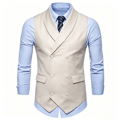 Men Vest White Solid Double Button With Lapel Waistcoat For Wedding Banquet Prom Business Office Work Casual Daily Men Suit Vest