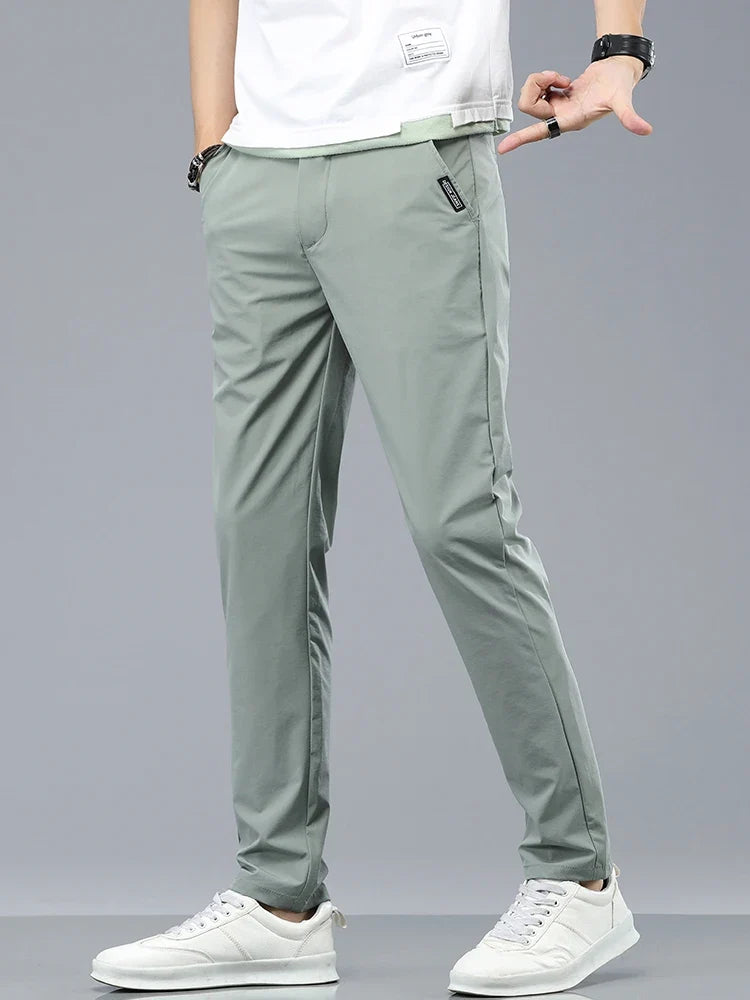 Ice Silk Cool Summer Casual Pants for Men Slim Fashion Stretch Business Korean Trousers Brand Clothing Luxury Men's Pants