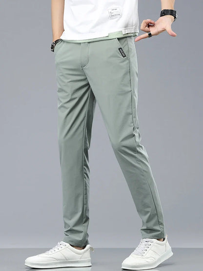 Ice Silk Cool Summer Casual Pants for Men Slim Fashion Stretch Business Korean Trousers Brand Clothing Luxury Men's Pants
