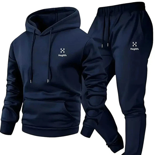 Men's hooded sweatshirt and sweatpants set casual long-sleeved geometric print hooded style pocket comfortable Streetwear style