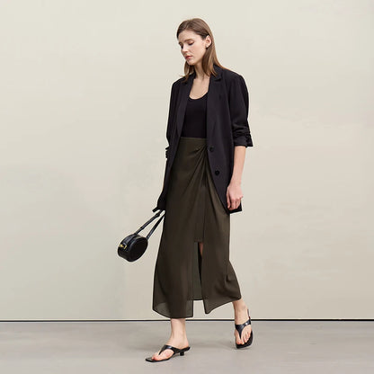 Women's Skirt 2026 Summer Elegant Chiffon Midi Skirt Pleated Side Slit Office Casual Versatile Women's Clothing 12612002