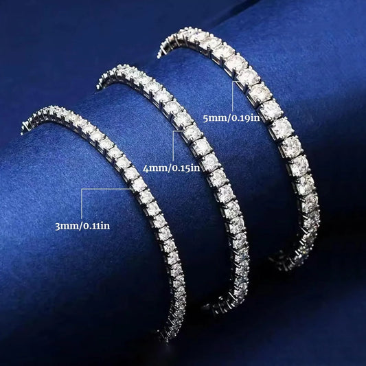 MooSuun Bracelet Tennis en Moissanite pour Hommes et Femmes, 3mm-6.5mm, Bijoux Fins de Luxe, Test Réussi, Argent Sterling S925