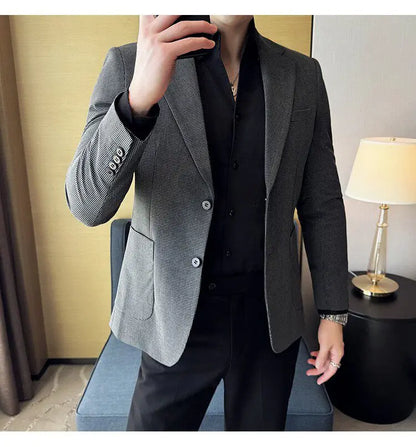Korean Vintage Elegant Men's Business Slim Fit Suit Jacket 2026 New Fashion Lapel Single Breasted Men Social Party Dress Coats