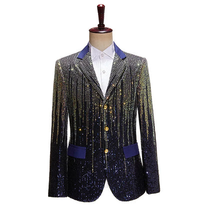 Men's Sparkling Sequin Blazer Jacket Stage Party Suit for Singer Dancer Prom Banquet Chorus Costume