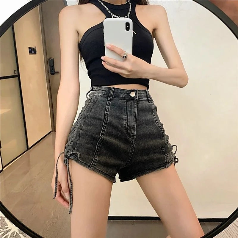 Summer Coquette Strappy Short Jean Pants Woman Harajuku Fashion Stretchy Cheap Outdoor Design XL New In Denim Shorts for Women
