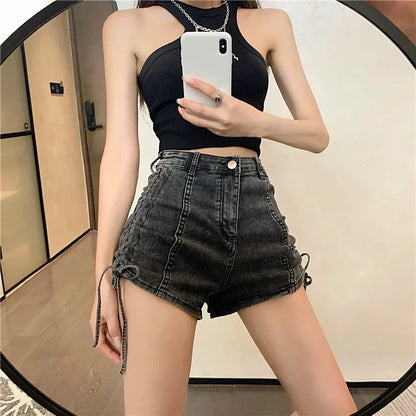 Summer Coquette Strappy Short Jean Pants Woman Harajuku Fashion Stretchy Cheap Outdoor Design XL New In Denim Shorts for Women