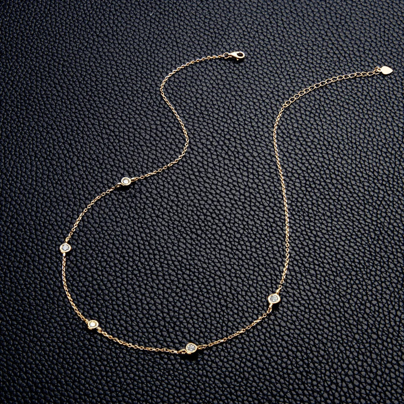 925 Sterling Silver Necklaces Round Cut 2.5mm/4mm Bezel Moissanite Choker Necklace for Women Multilayer Neck Jewelry