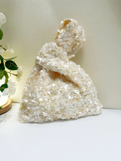 Elegant White Sequin Clutch Evening Bag for Women Mini Hobo Handbag Bridal Party Prom Dress Accessory Female Wedding Purse