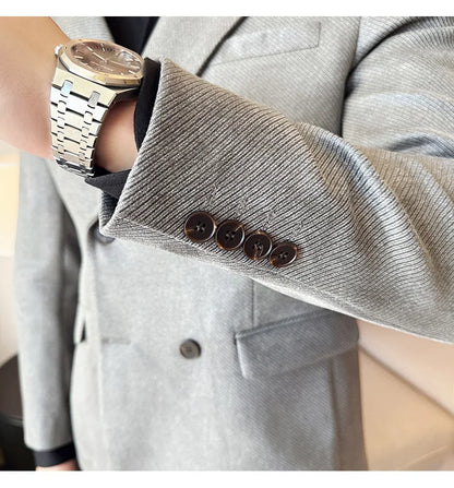 High Quality Men Double Breasted Blazer Suede Gilded Twill Slim Fit Business Social Formal Suit Jacket Tailcoats Men Clothes