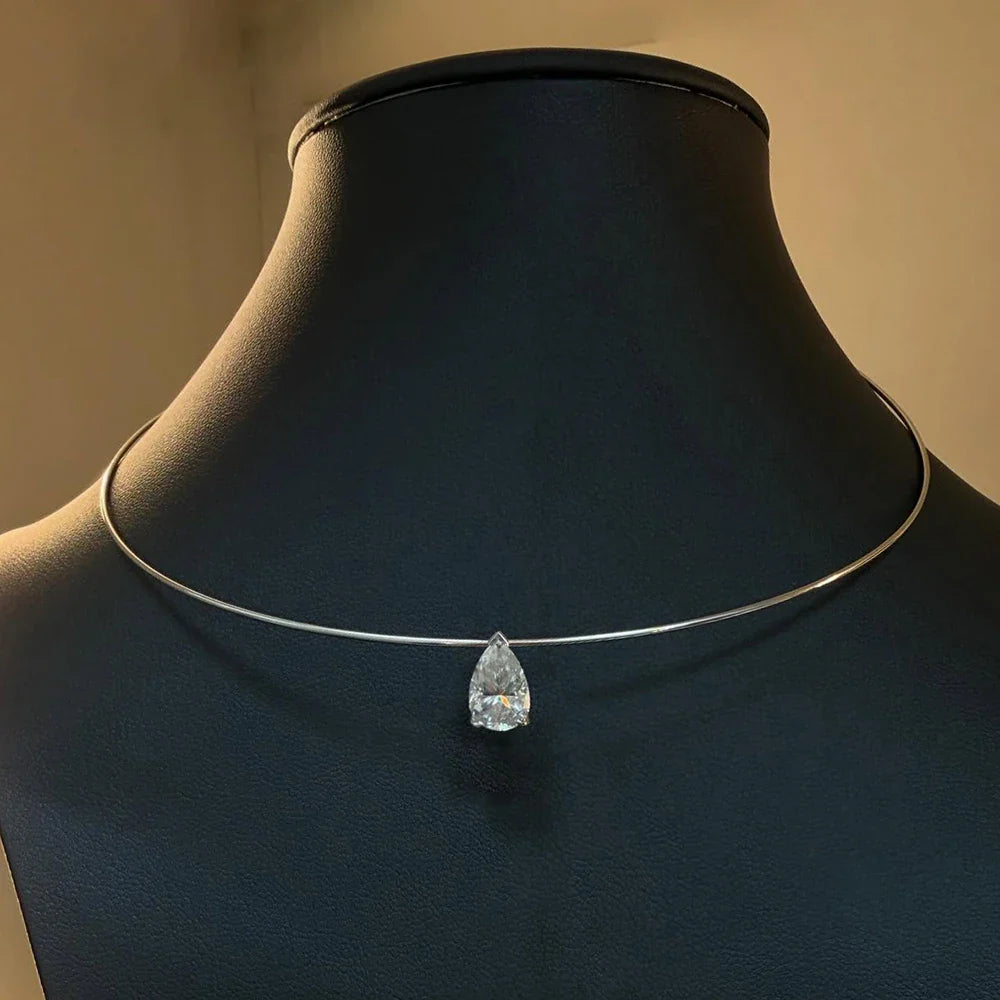3/4/5Carat Pear Cut  Moissanite Omega Necklace For Women S925 Silver Waterdrop Solitaire Diamond Collar Necklace GRA Certificate