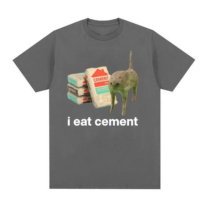 I Eat Cement Cursed Cat Funny Meme T Shirt for Men Women Fashion Casual Short Sleeve T Shirts Male Oversized Cotton T-shirt Tops