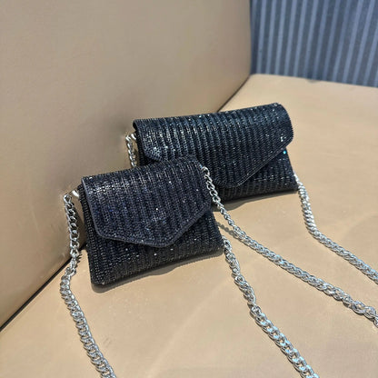 Rhinestones Bag for Women 2024 Mini Purses and Handbags Clutch Wallets Ladies PU Leather Chain Party Evening Shoulder Bag
