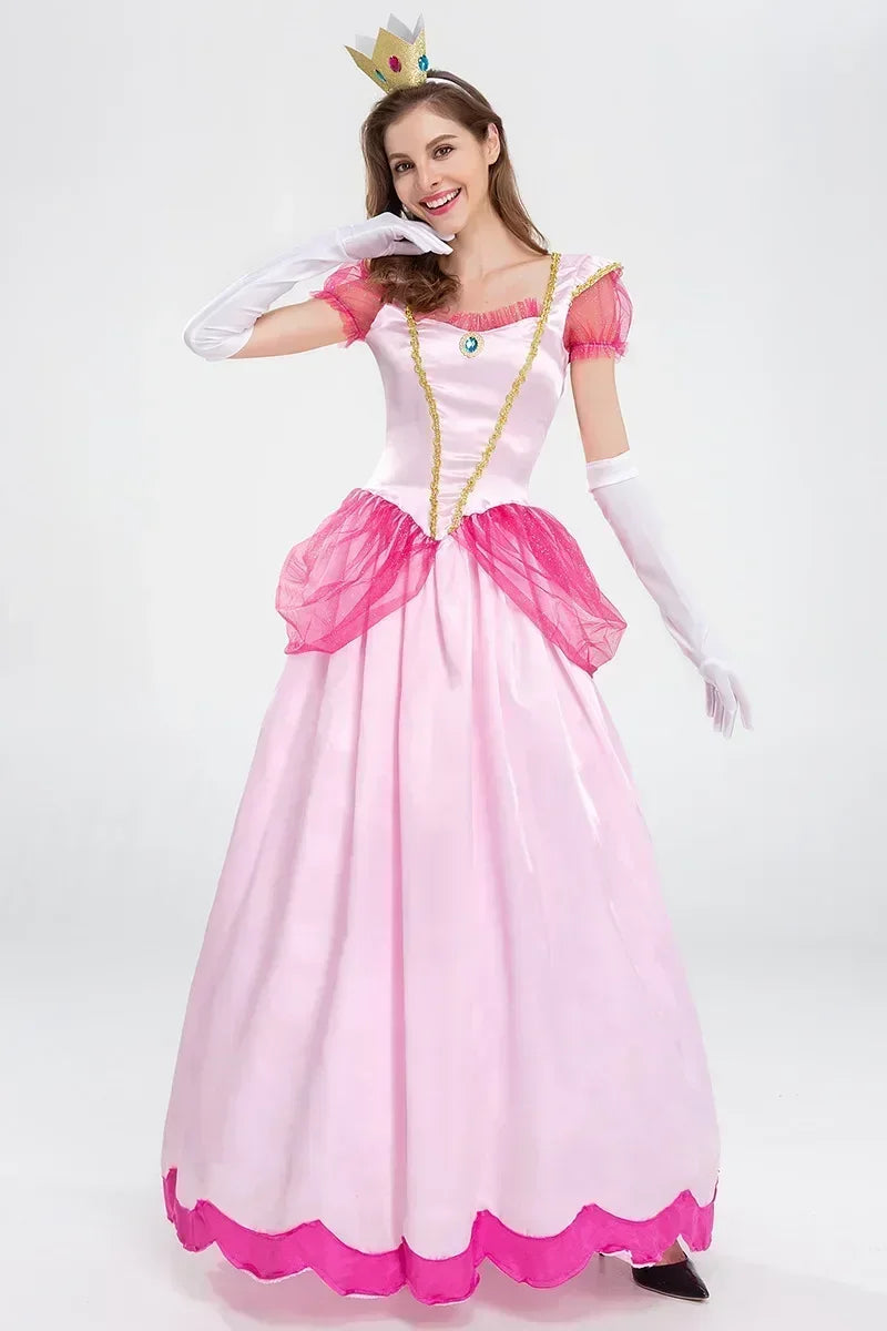 Adult Princess Peach Costume Women Cosplay Party Halloween Masquerade Dress Up Clothing for Women Pink Fancy Dress