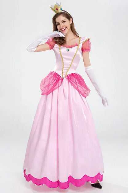 Adult Princess Peach Costume Women Cosplay Party Halloween Masquerade Dress Up Clothing for Women Pink Fancy Dress