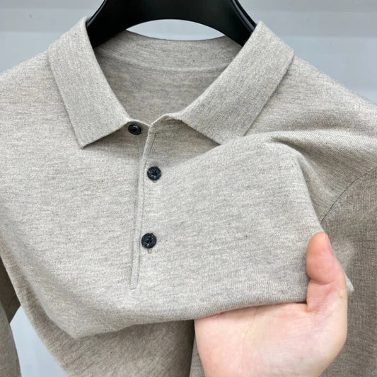 Men's Long Sleeve Fashion Casual Polo, Shirt Collar Pullover Sweater. Business Sweater T-shirt Golf Spring & Autumn Wool