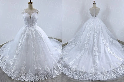 Brides Wedding Dress V-neck Luxury Lace Wedding Gown With Train Classic Ball Gown Plus Size Customized Vestido De Noiva