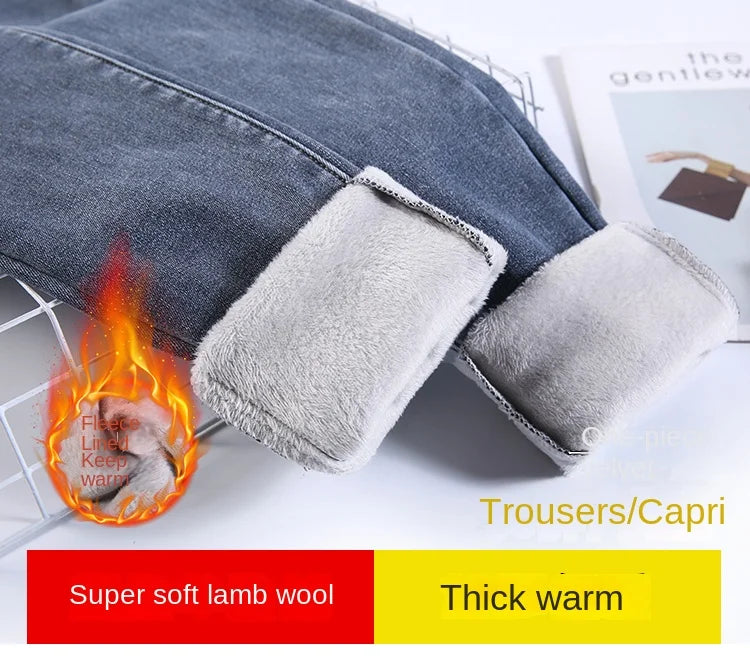 Winter Thick female Velvet Women High Waist Skinny Jeans Simple Fleece Warm Slim fit Stretch Ladies Casual Denim Pencil Pants