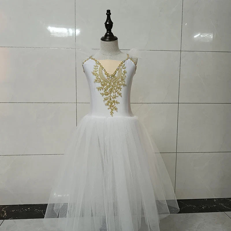 New Professional Ballet Tutu Long Tulle Dress Girls White Swan Ballet Dress Performance Dance Ballerina Costume Kids For Girls
