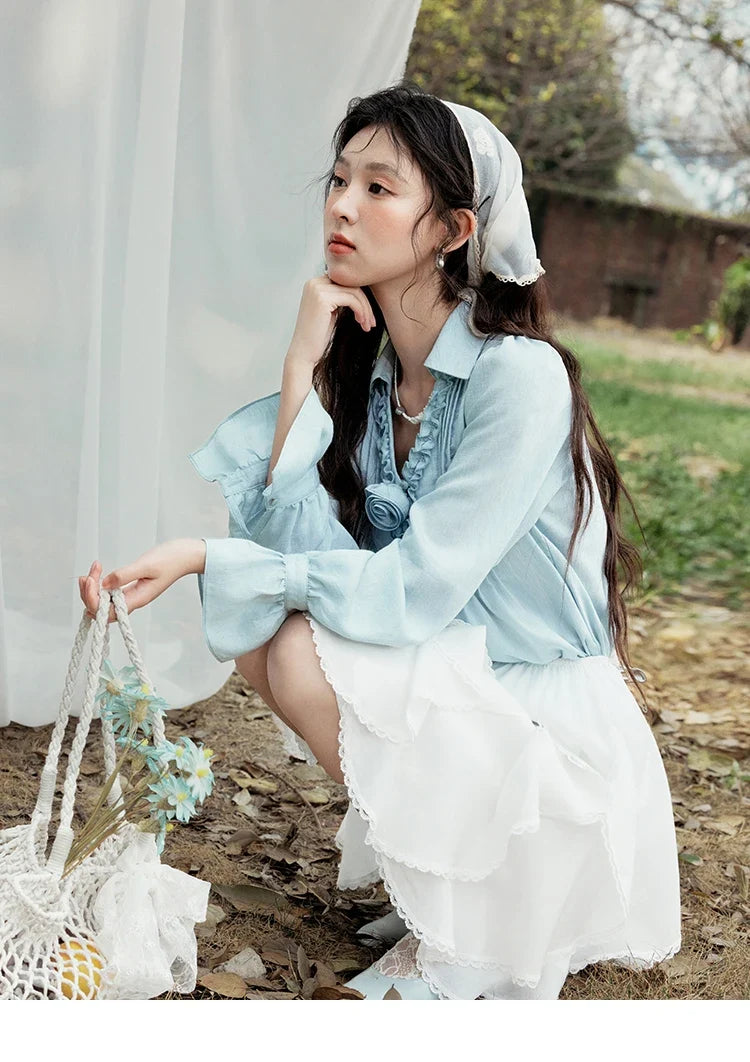 Spring New Blouses for Women 2025 V-neck Long Flare Sleeve Solid Shirts Female Fashion Straight Tops Woman MXE14X1730