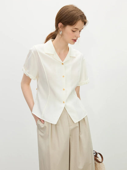 Holiday Style Sunset Linen Retro Shirt For Women Summer 2025 New Arrival Korean Style Cuban Collar Loose Shirt 25FS12316