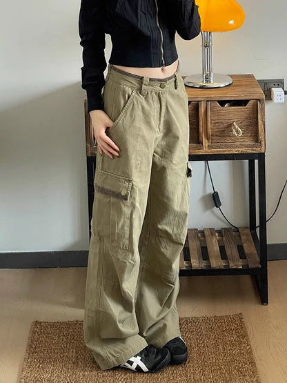 American Retro Workwear Denim Pants Women's High Waist Wide Leg Loose Straight Cut Trousers Spring Autumn New Sle Multi ket
