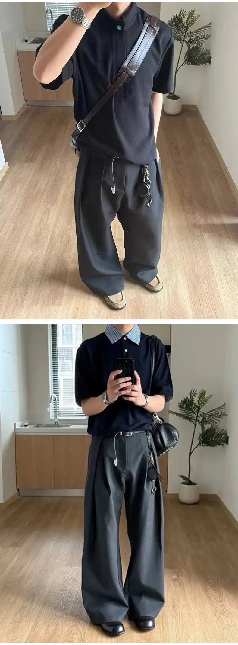 Grey Suit Pants Men Fashion Society Mens Black Dress Pants Korean Loose Casual Wide Leg Pants Mens Office Formal Trousers