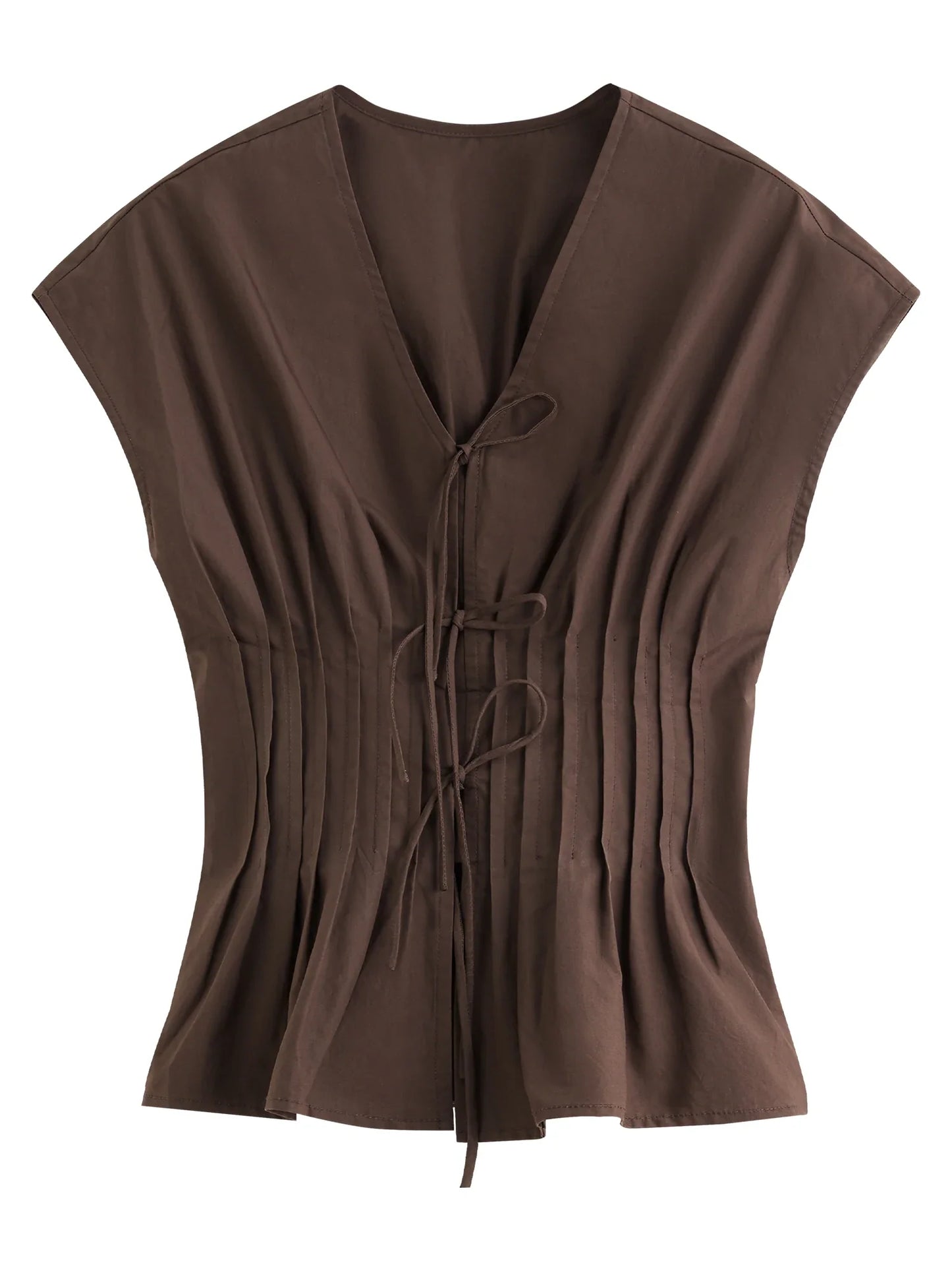2025 Summer Women's Modern Bow-Tie V-Neck Blouse - Contoured Waist & Dolman Sleeve for Chic Occasions 25FS12737